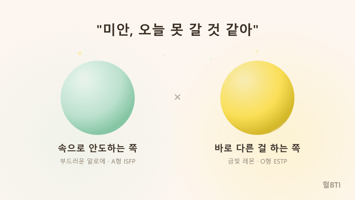 약속 취소 문자에 안도하는 MBTI, 화나는 MBTI